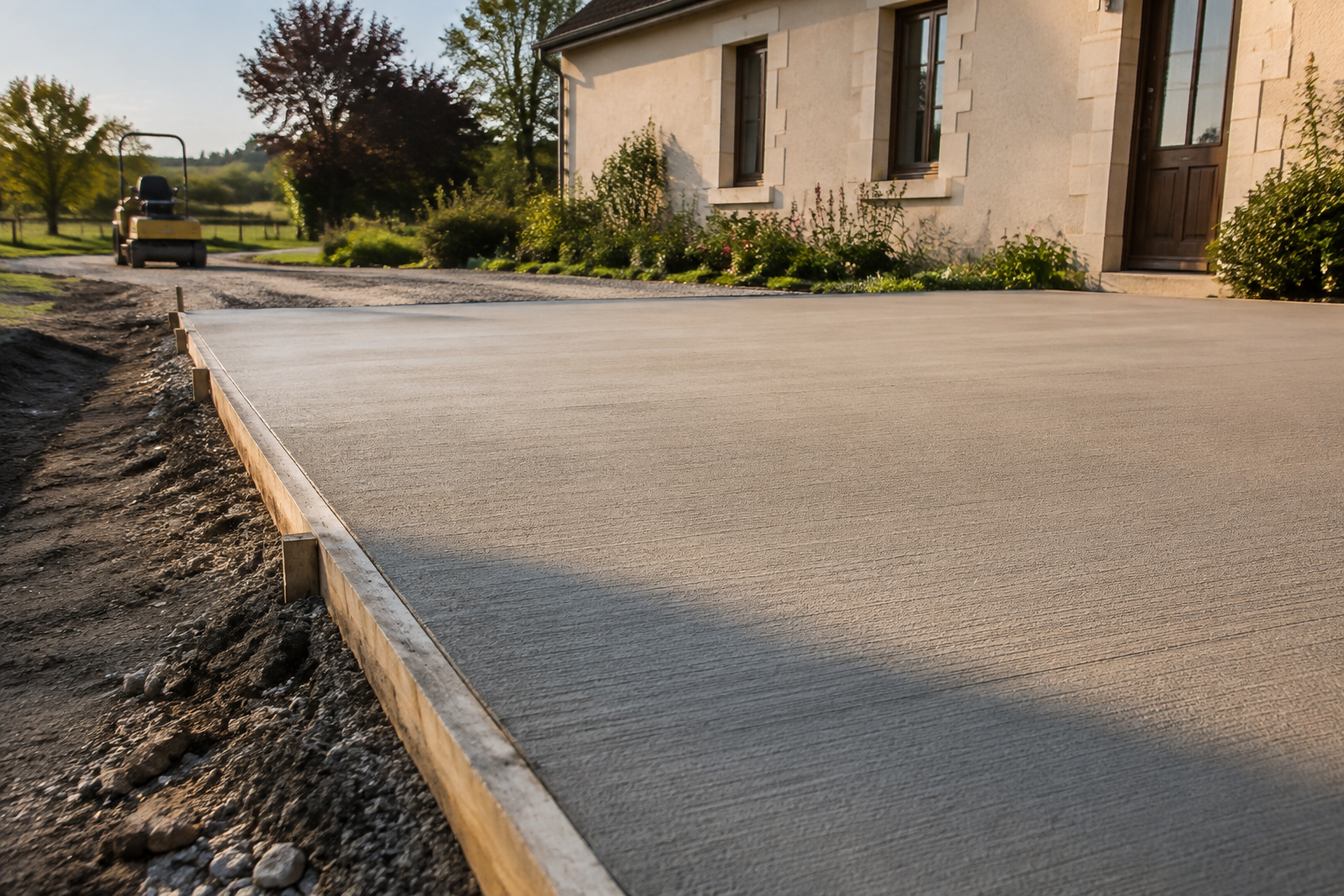 Dalle béton balayé à Coffrage & finition – chantier JRTP